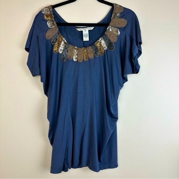 Diane Von Furstenberg Tops - Vintage Silk Beaded Neck Line Blouse Top by Diane von Furstenberg size Medium